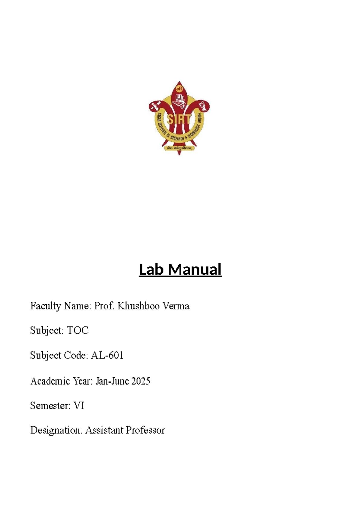 TOC Lab Manual: Programming Exercises for Automata Theory (TOCEX) - Document Preview