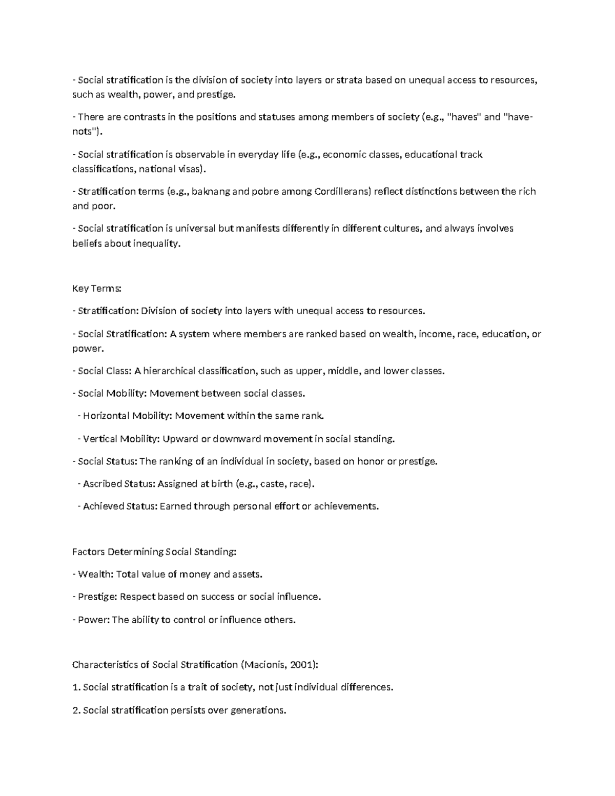 Stratification UCSP - notes - Social stratification is the division of ...