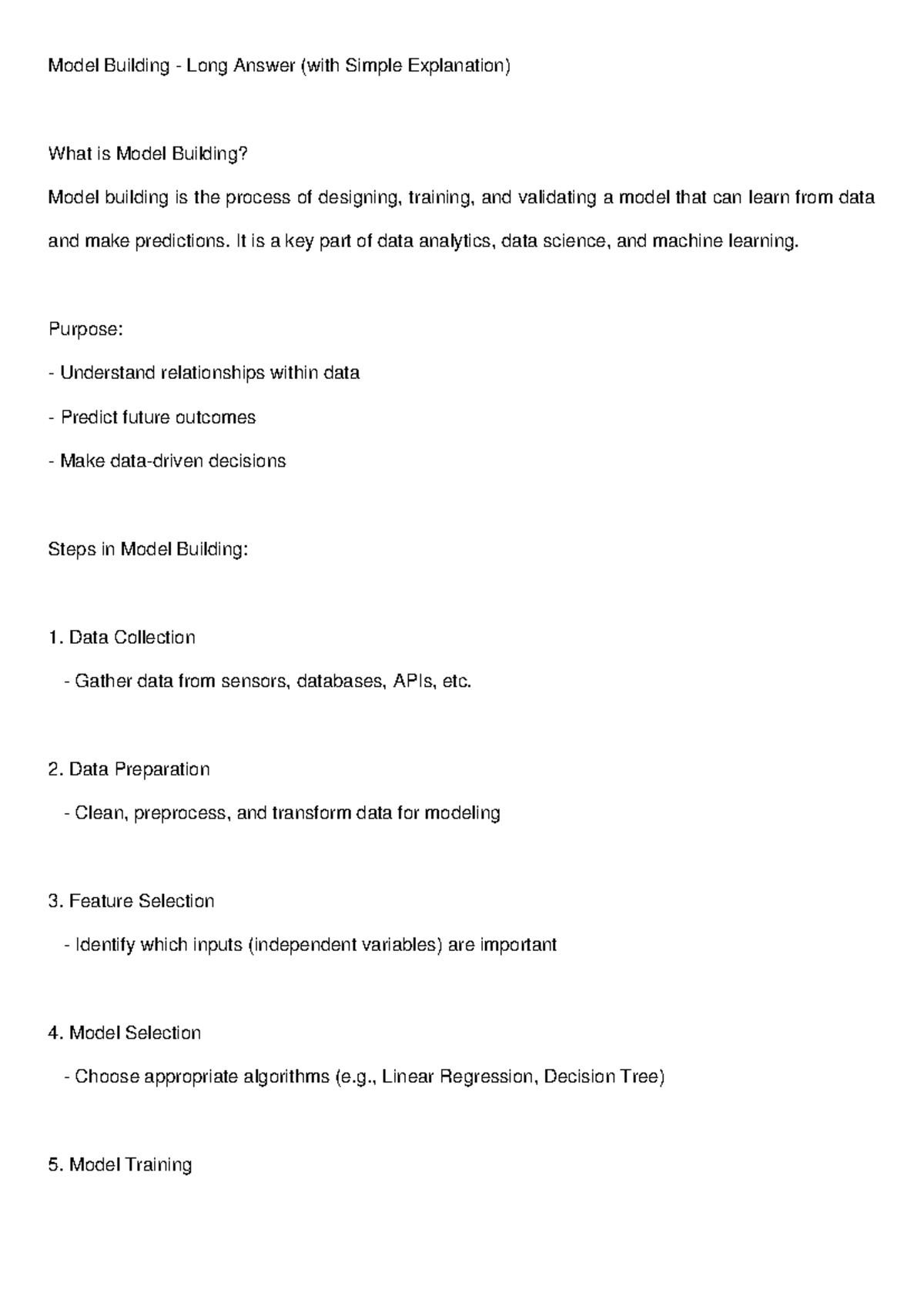 Model Building Long Answer: Key Steps & Simple Explanation - Studocu