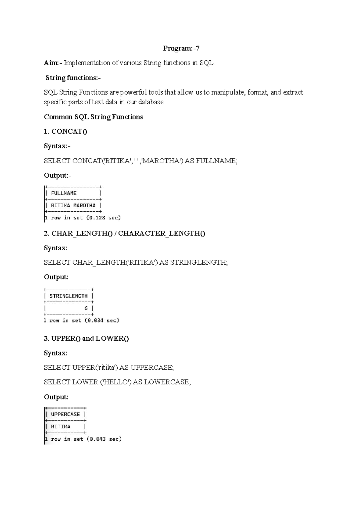 SQL String Functions Implementation Guide - Program 7 - Studocu