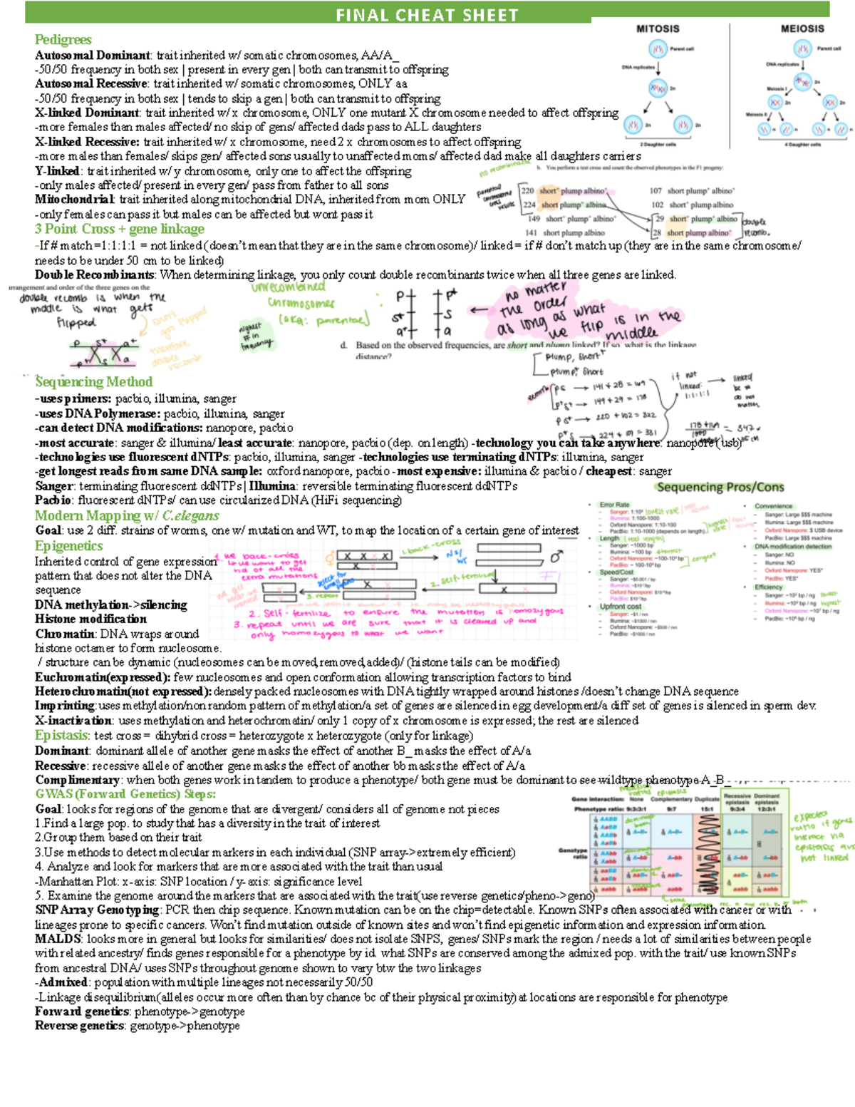 Final Exam Cheat Sheet for Genetics Lecture (BIO101) - Studocu