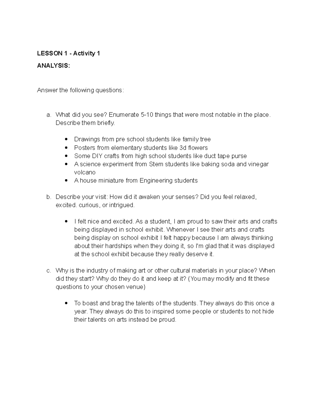 ART APP - Lesson 1 - art app - LESSON 1 - Activity 1 ANALYSIS: Answer ...