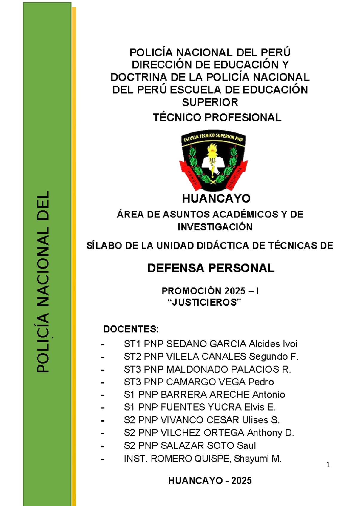 Sílabo de Defensa Personal - PNP 2026: Técnicas y Evaluación - Document Preview