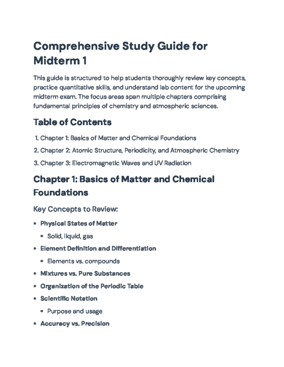 Study Guide for Midterm 1: Chemistry and Atmospheric Science ...