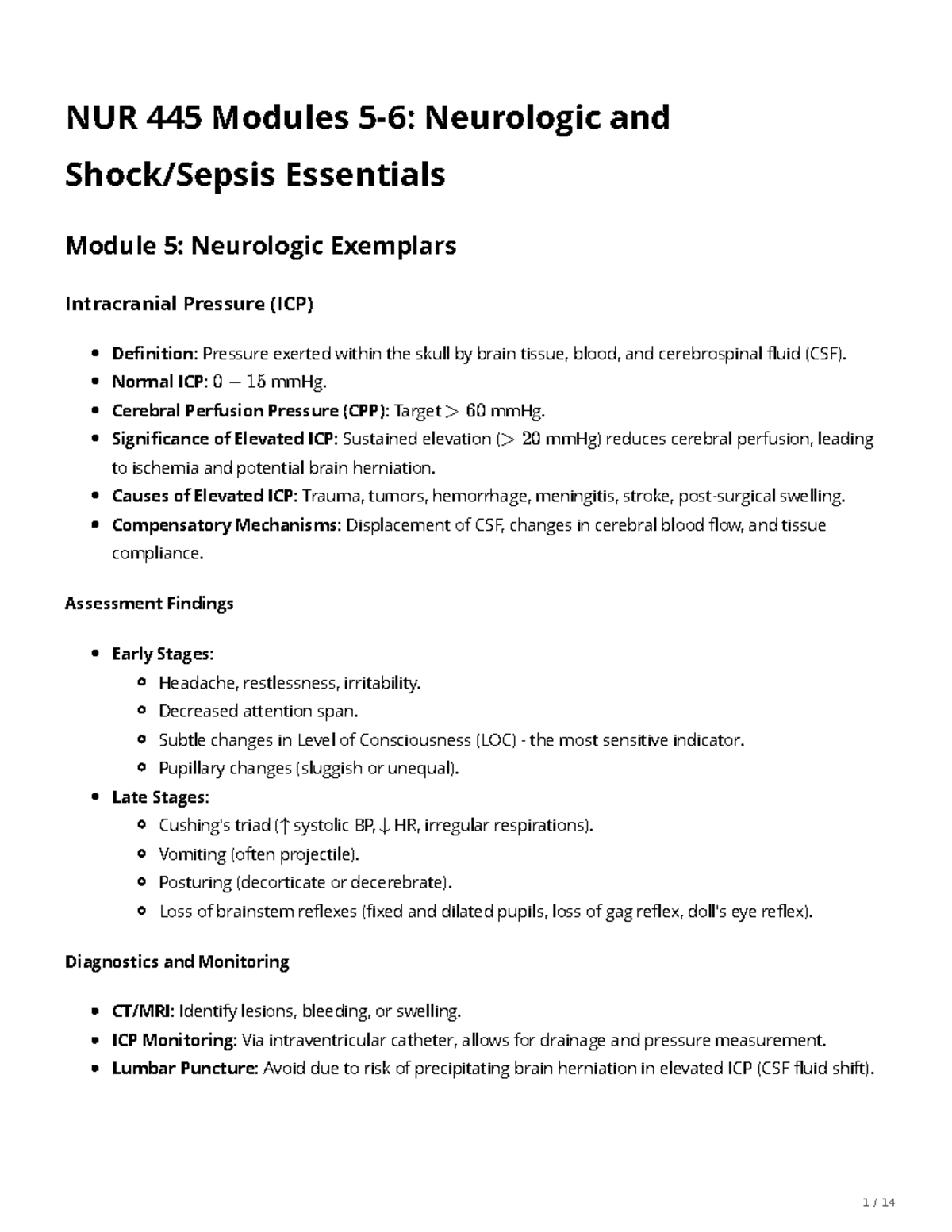 NUR 445 Exam 3 Summary: Modules 5 & 6 Neurologic Essentials - Studocu