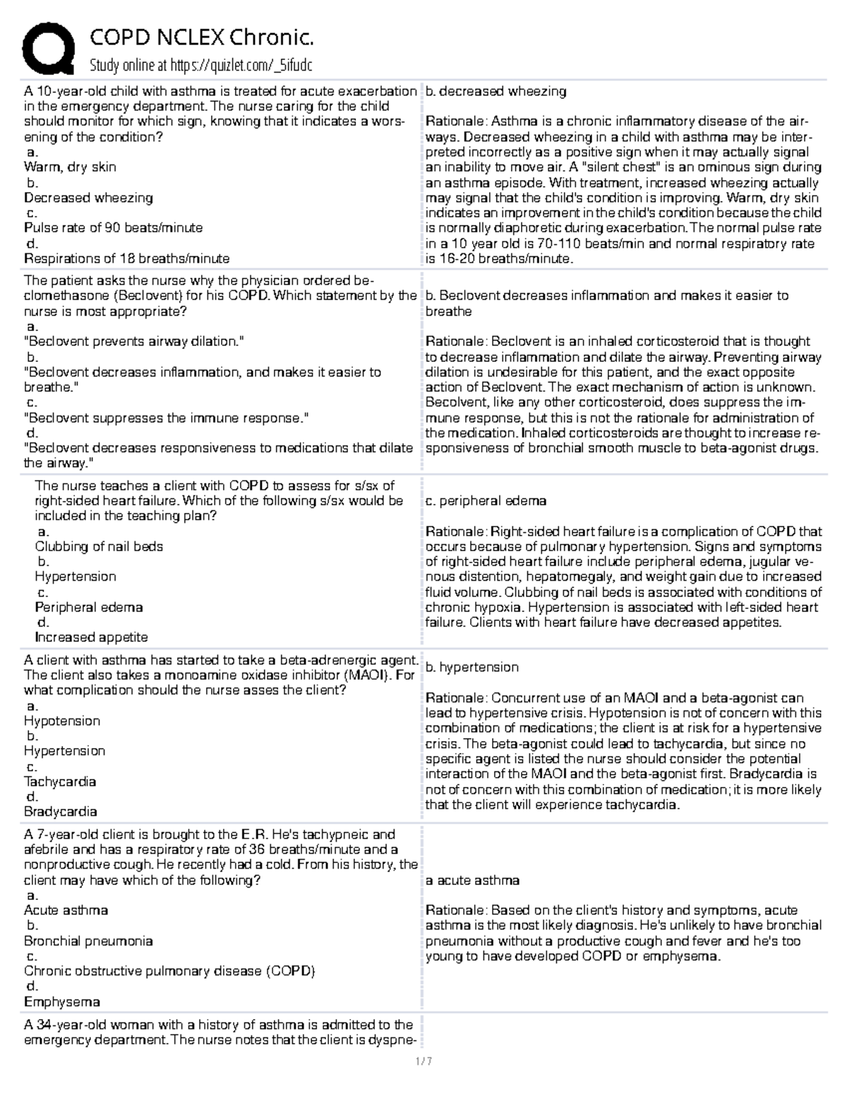 COPD NCLEX Chronic: Key Concepts and Nursing Interventions - Studocu