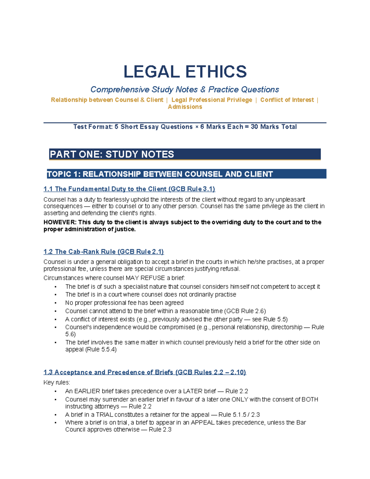 LEGAL ETHICS (GCB) Comprehensive Study Notes & Practice Questions - Studocu