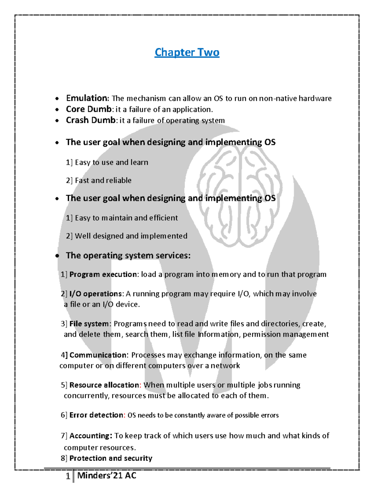 OS chapter one 2 - Minders summary - Operating System Concepts ...