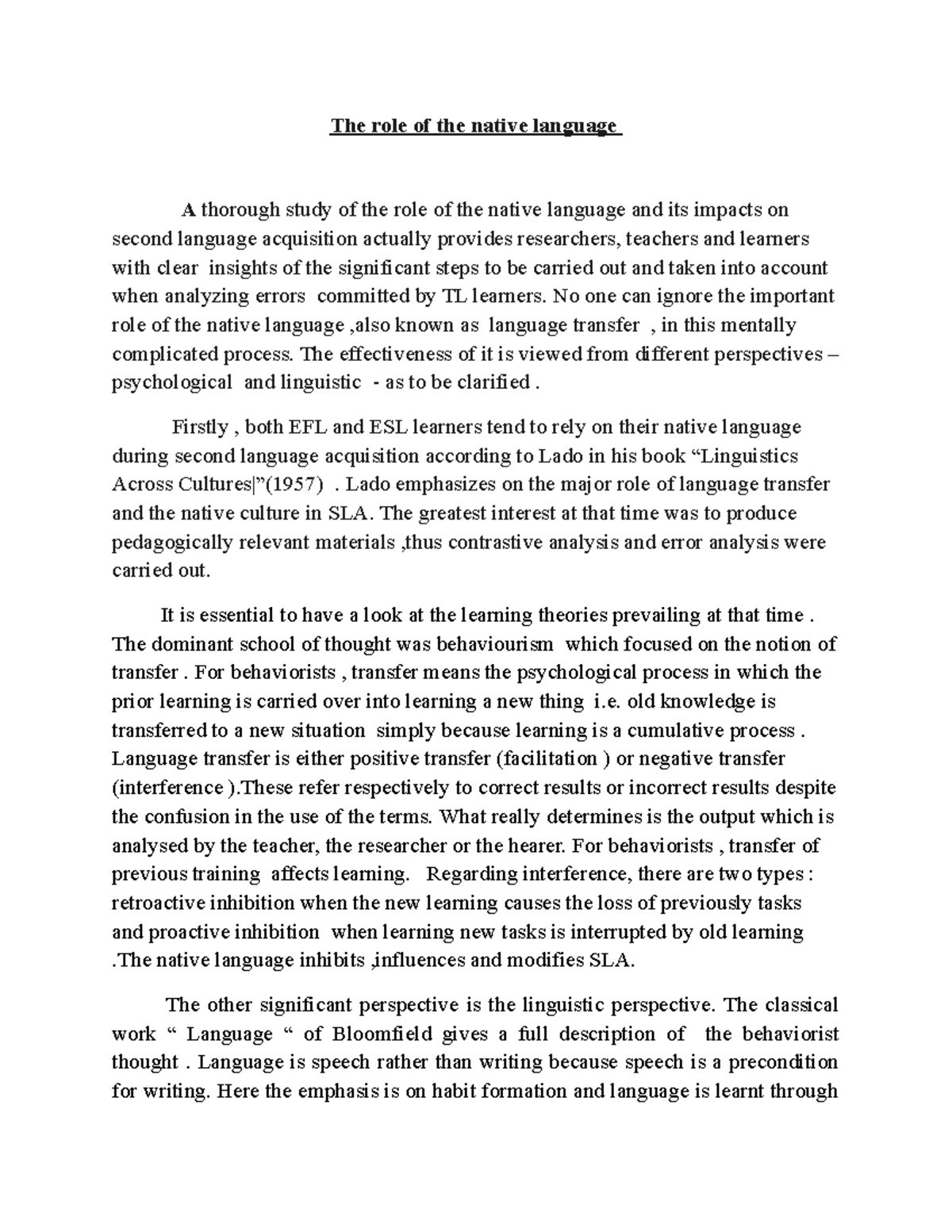 The Role of Native Language in Second Language Acquisition: Insights ...