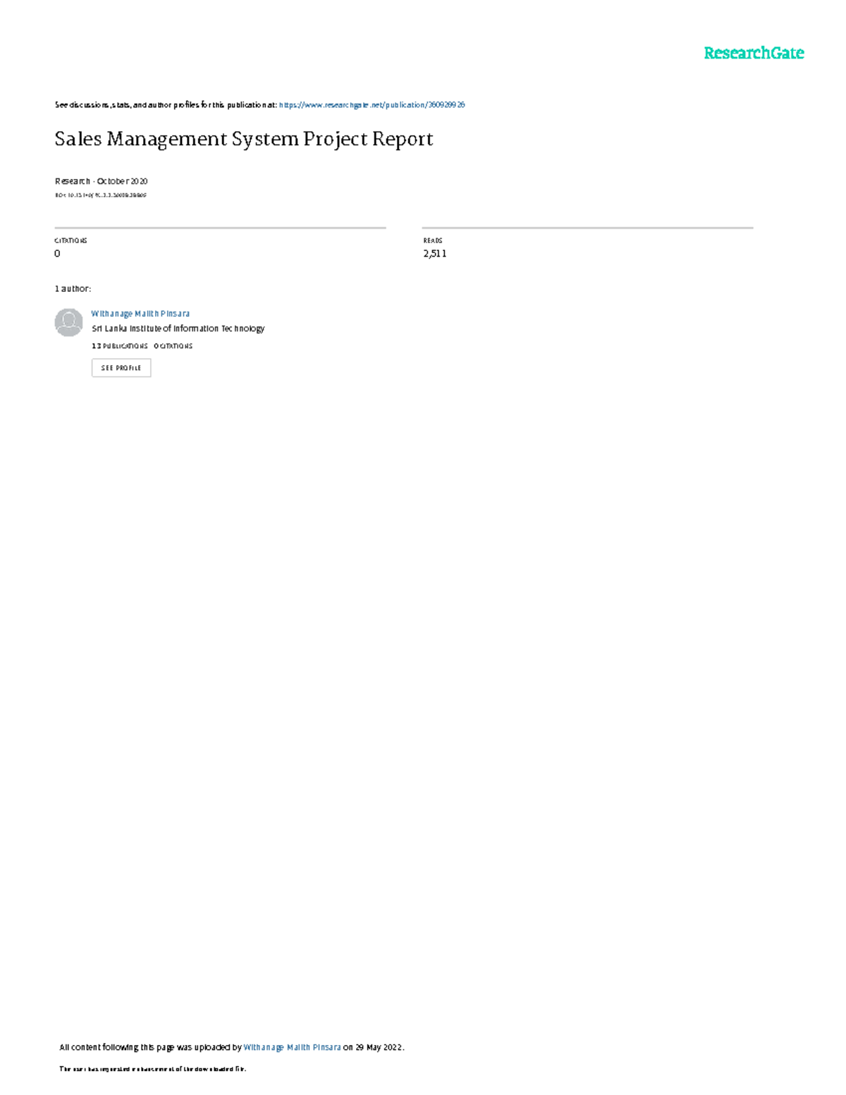 Sales Management System Project Report - PEPIM 2020 - Studocu