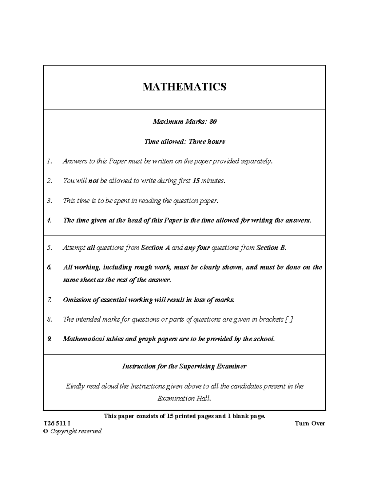 ICSE 2026 Improvement - 511 - Mathematics Exam Paper - Studocu