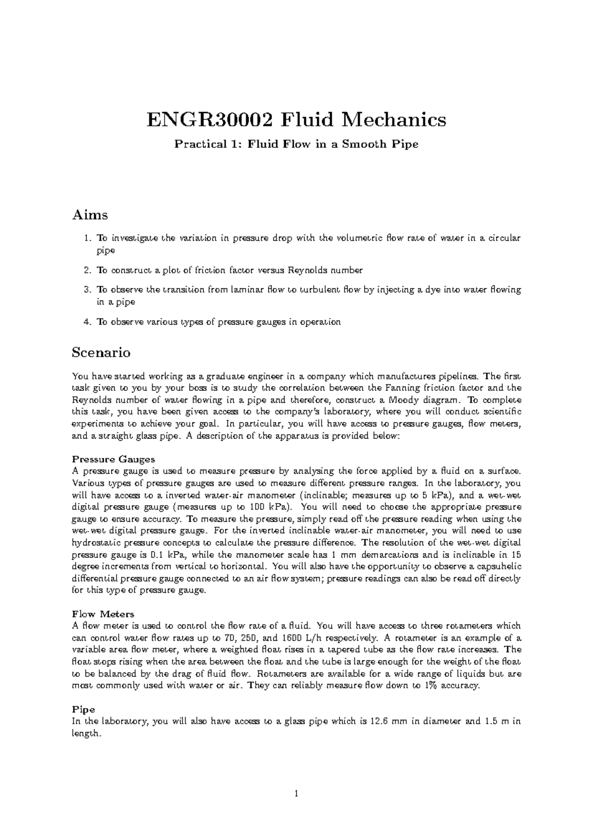 ENGR30002 Practical 1: Analyzing Fluid Flow in a Pipe - Studocu