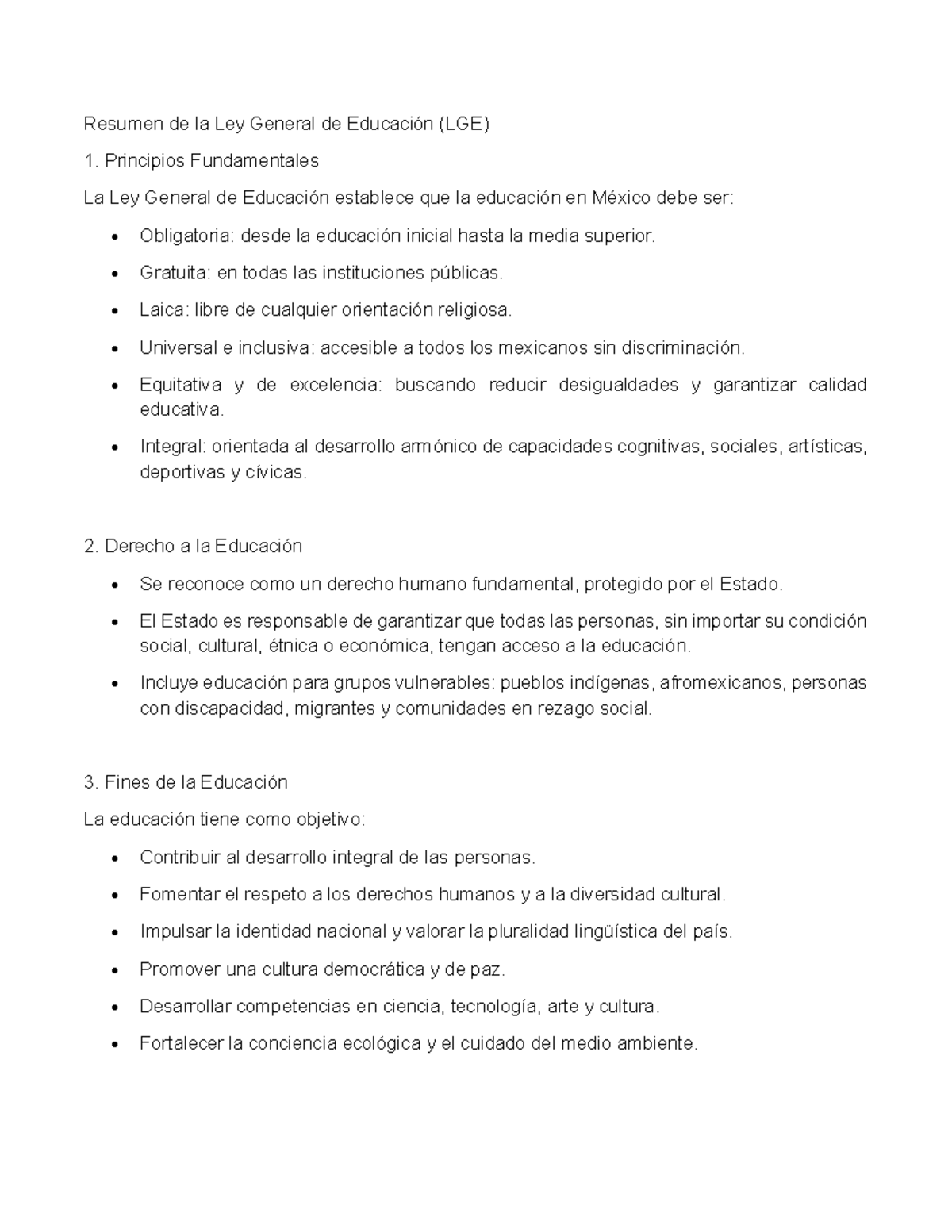 Resumen de la Ley General de Educación (LGE): Principios y Objetivos ...