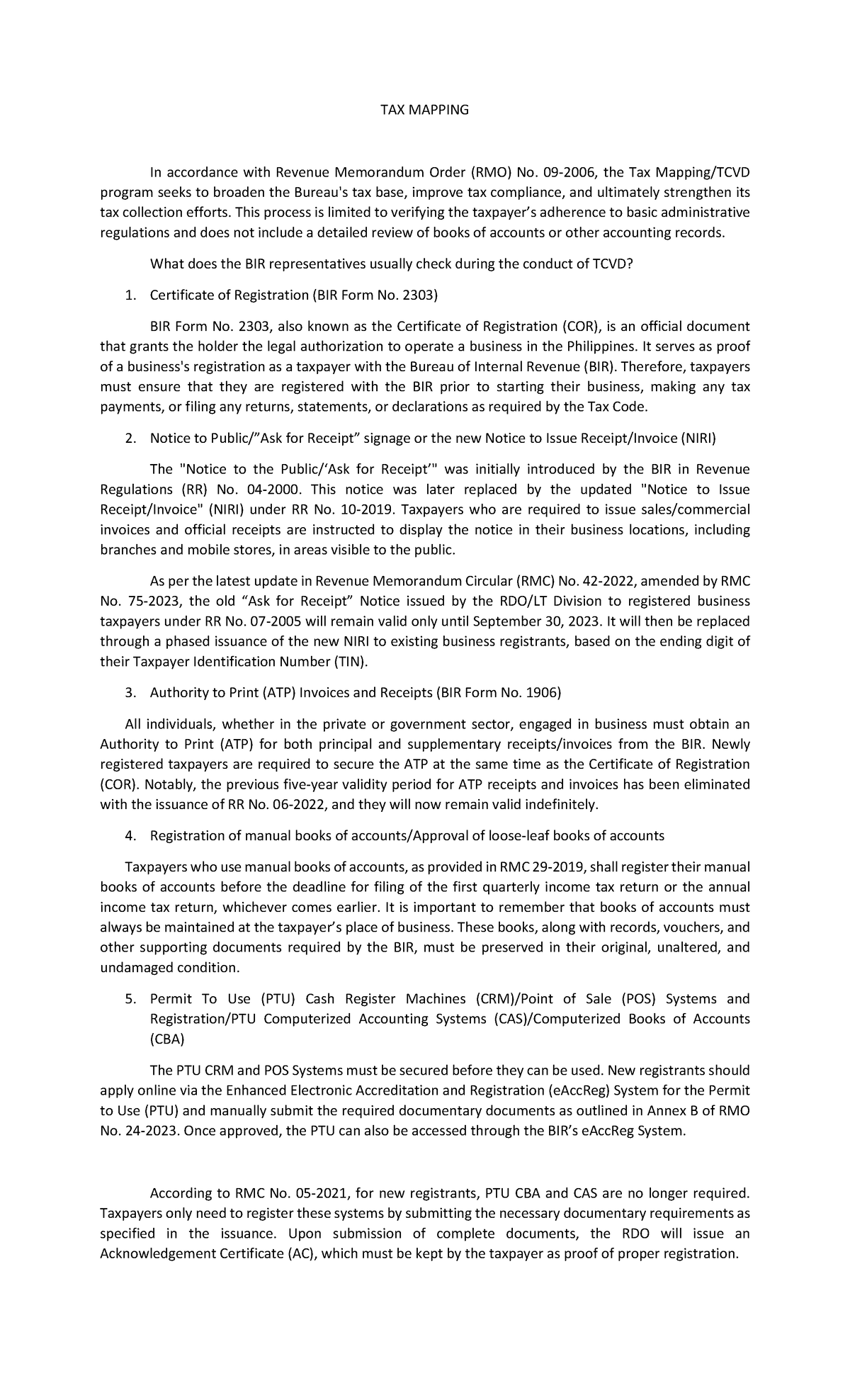Tax Mapping Guide for Tax Compliance and Collection Enhancement - Studocu