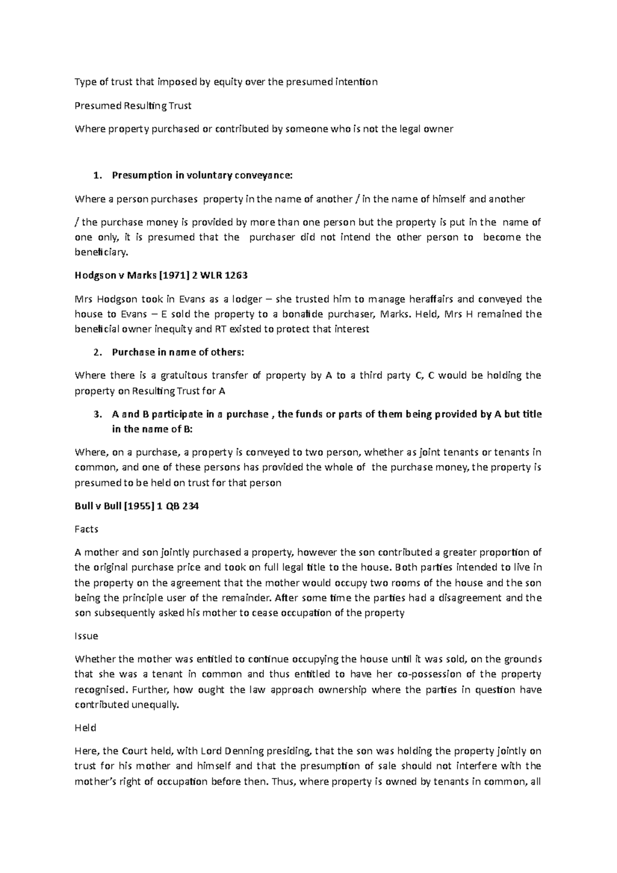 Presumed Resulting Trust: Key Concepts and Case Studies Analysis - Studocu