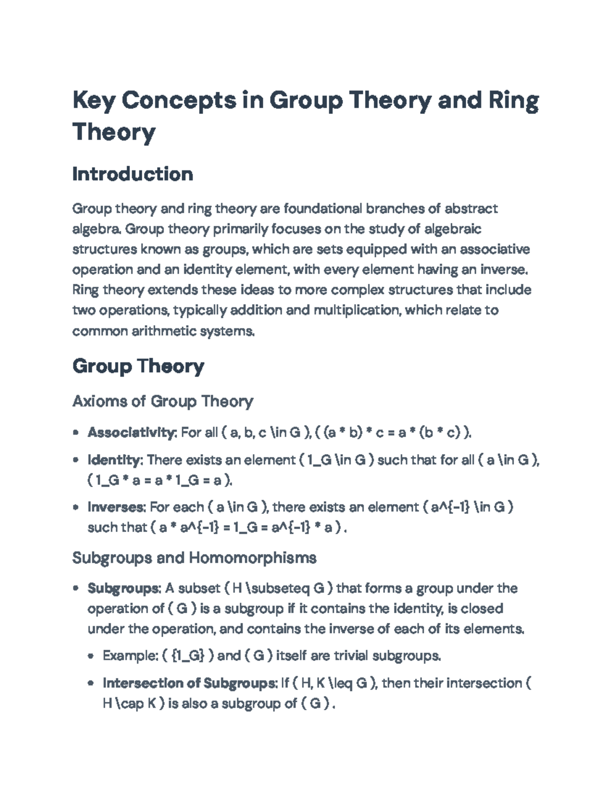 Understanding Group Theory and Ring Theory Concepts - Key Concepts in ...