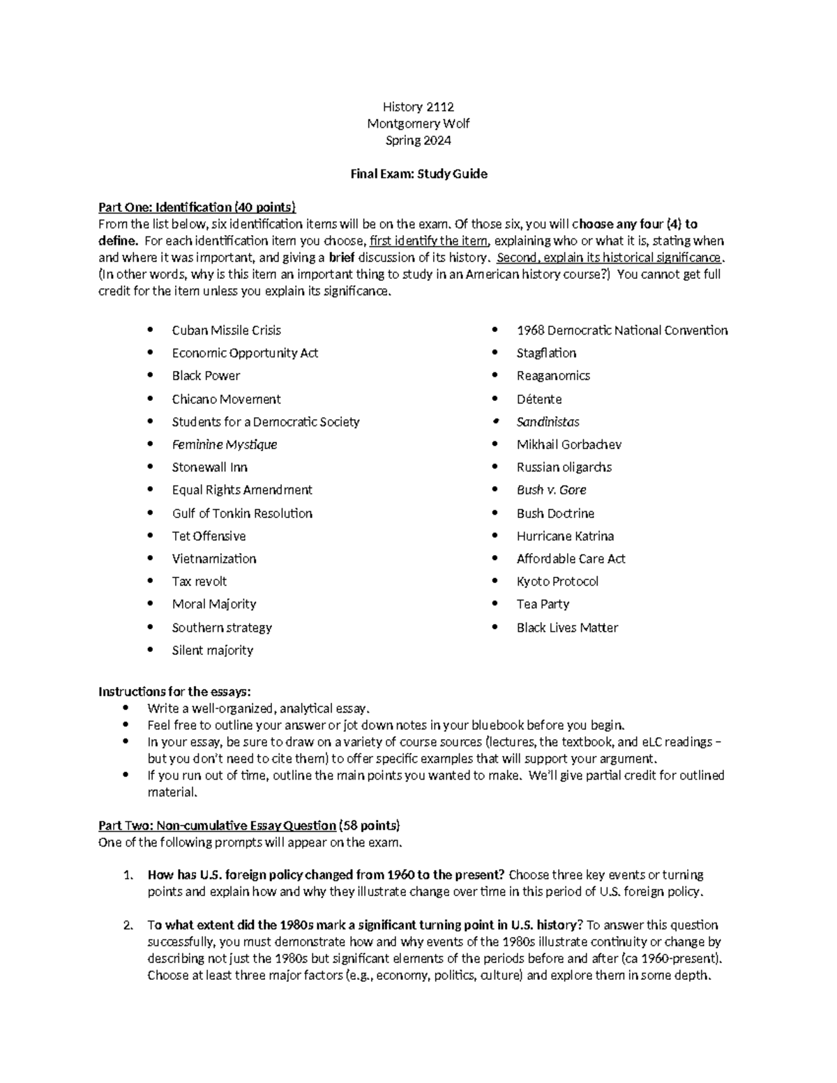 Hist2112 Final Exam Study Guide - Key Concepts Spring 2024 - Studocu