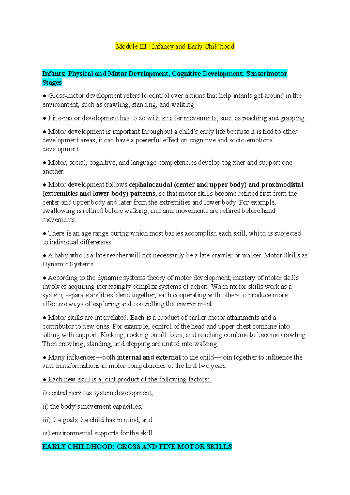 Module 3: Infancy and Early Childhood - Motor and Cognitive Development ...