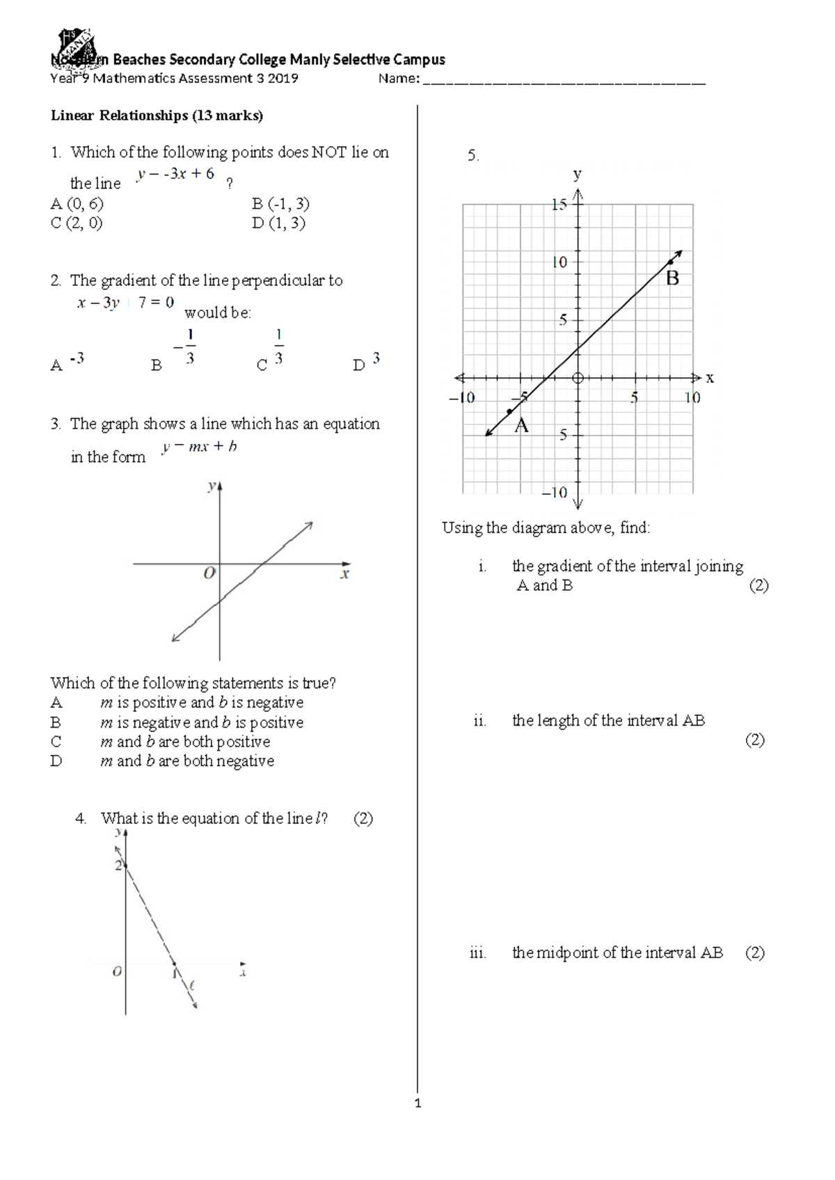 2019 Yr 9 Assess 3 Final- Lin Rel Meas Indic Surds - Year 9 Mathematics ...
