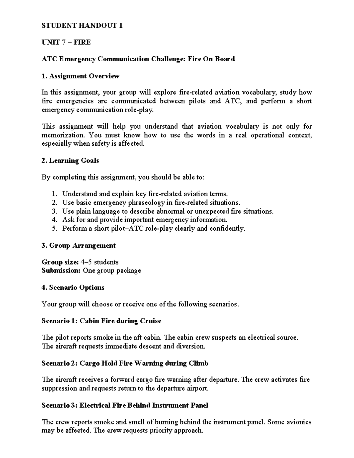 Unit 7 & 8 Assignment: Fire ATC Emergency Communication Challenge - Studocu