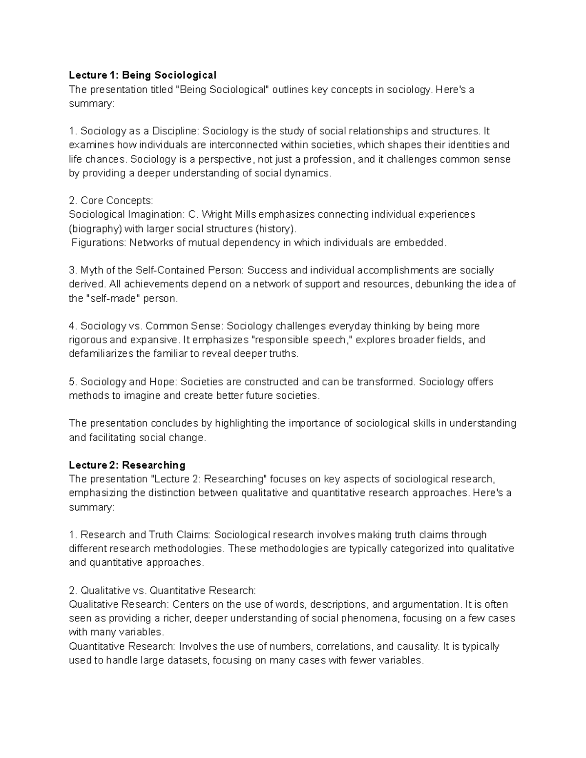SOCIO101: Comprehensive Lecture Notes on Key Sociology Concepts - Studocu