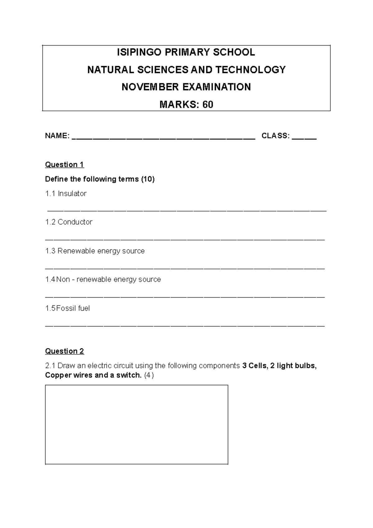 NST 6 Natural Sciences & Technology Term 4 Exam - Nov 2023 - Studocu
