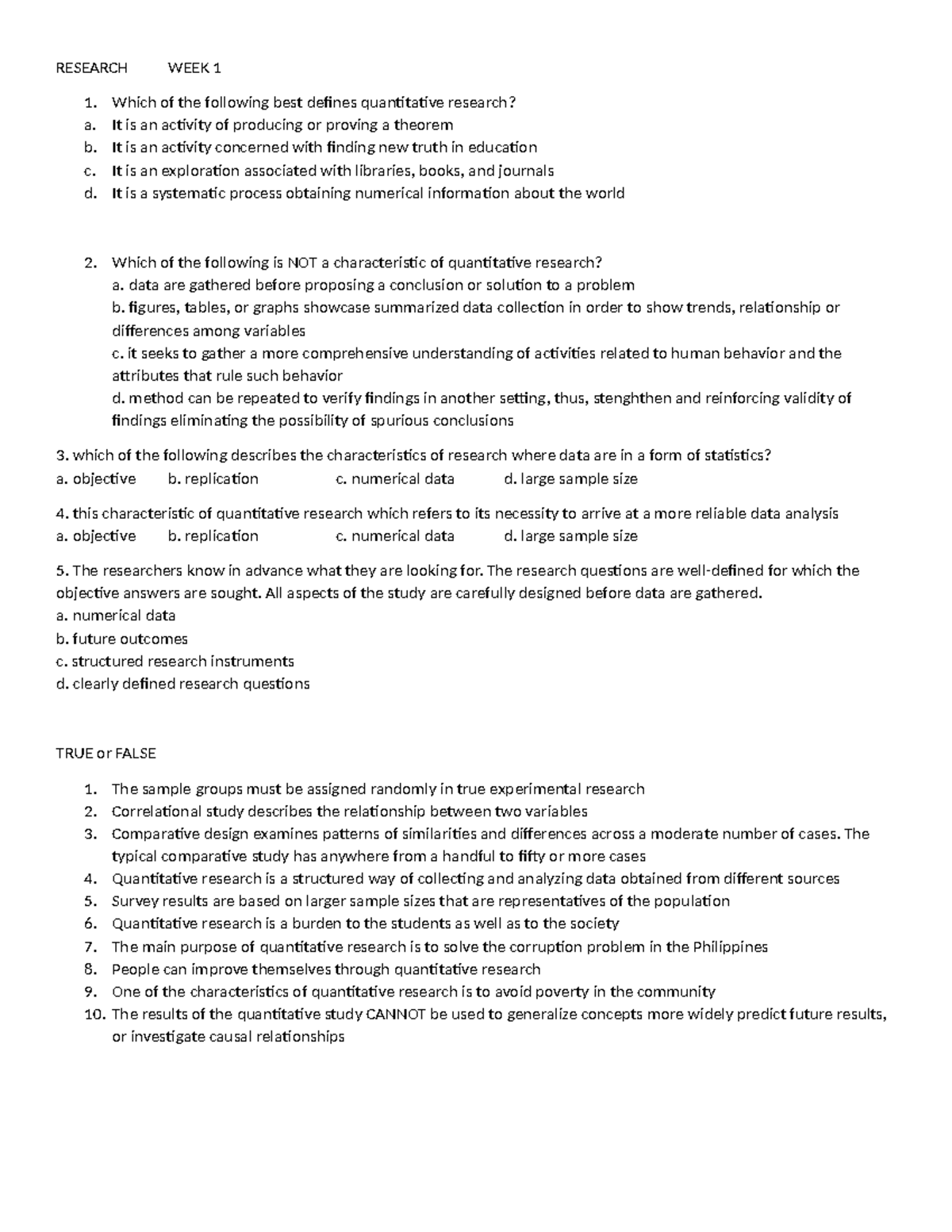 RESEARCH 1: WEEK 1 Quantitative Research Overview and Key Concepts ...
