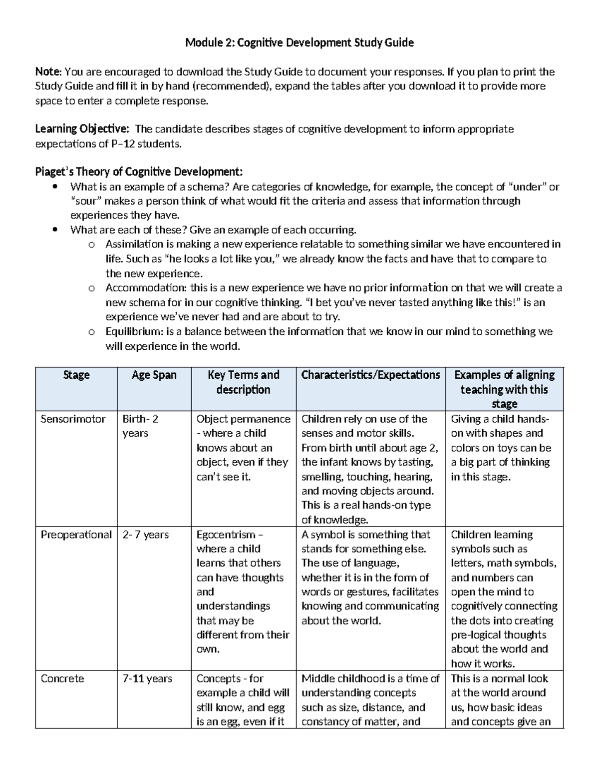 D094 m2 study guide - Module 2: Cognitive Development Study Guide Note ...