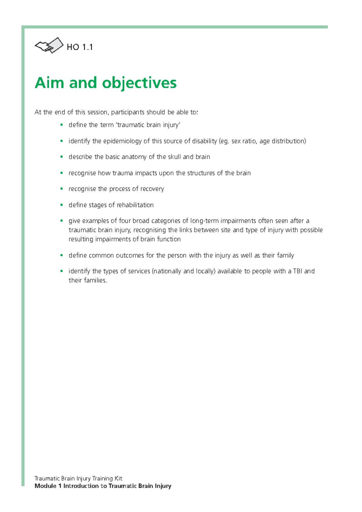 Traumatic Brain Injury Training Kit: Module 1 Overview and Insights ...