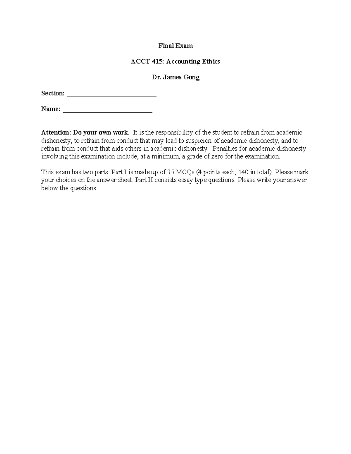 415 practice final exam 2020 spring questions only - Final Exam ACCT ...