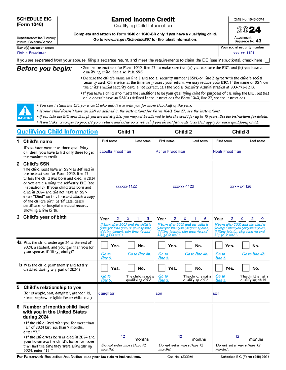 Client 1121 EIC - EIC Form - SCHEDULE EIC (Form 1040) Department of the ...