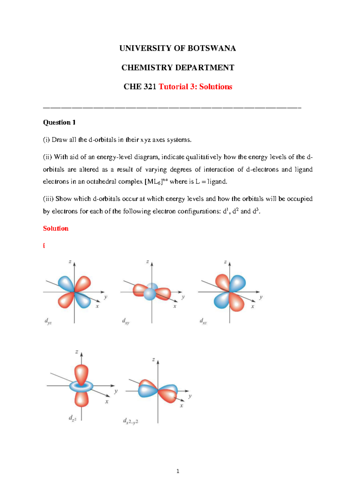 CHE 321 Tutorial 3: Detailed Solutions to Chemistry Problems - Studocu