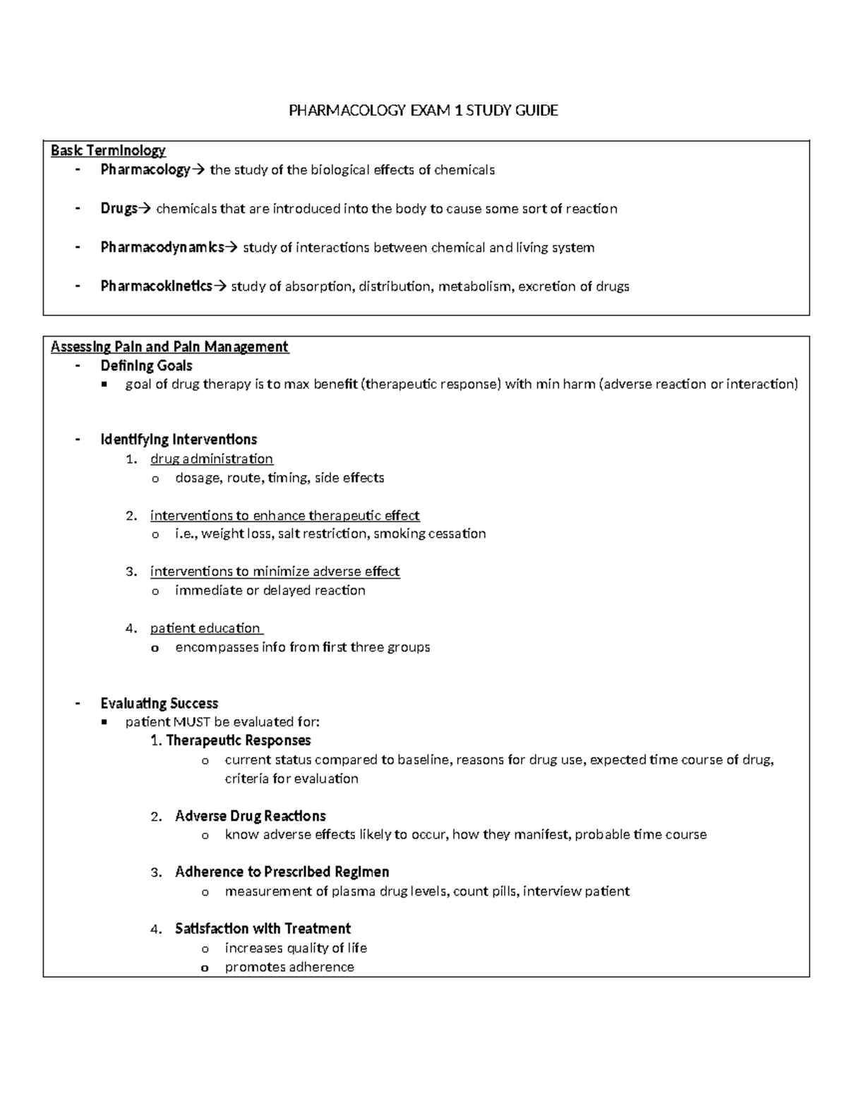 PHARM 101 Final Exam 1 Study Guide: Key Concepts & Nursing ...
