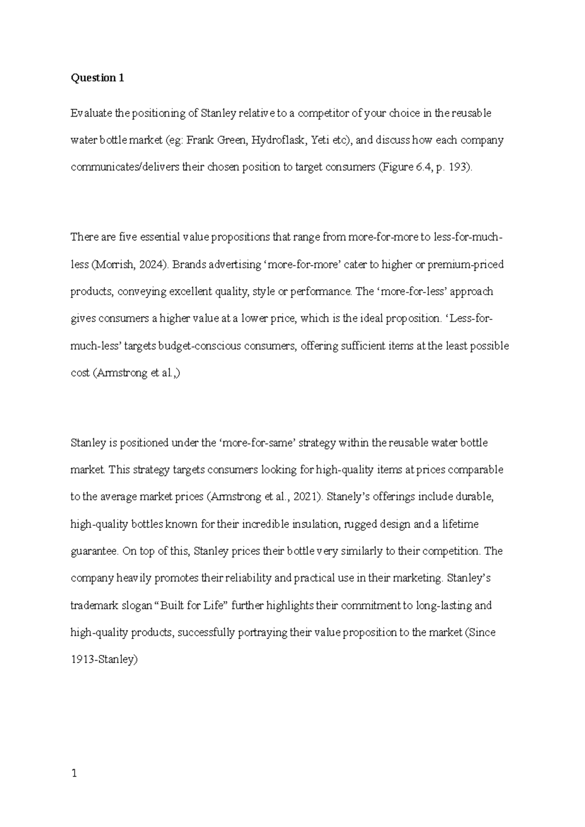 MKTG Case Study: Analyzing Stanley vs. Yeti in Water Bottles - Studocu