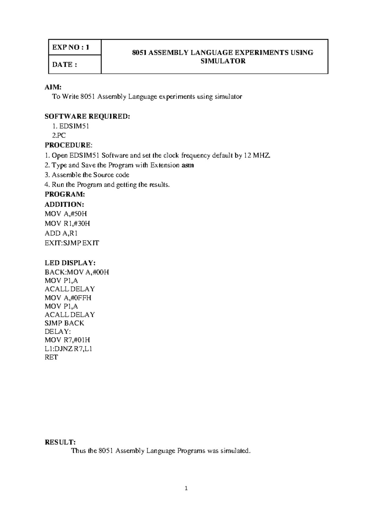 MCE-CS3691-EIo 8051 Assembly & Arduino Experiment Lab Manual - Studocu