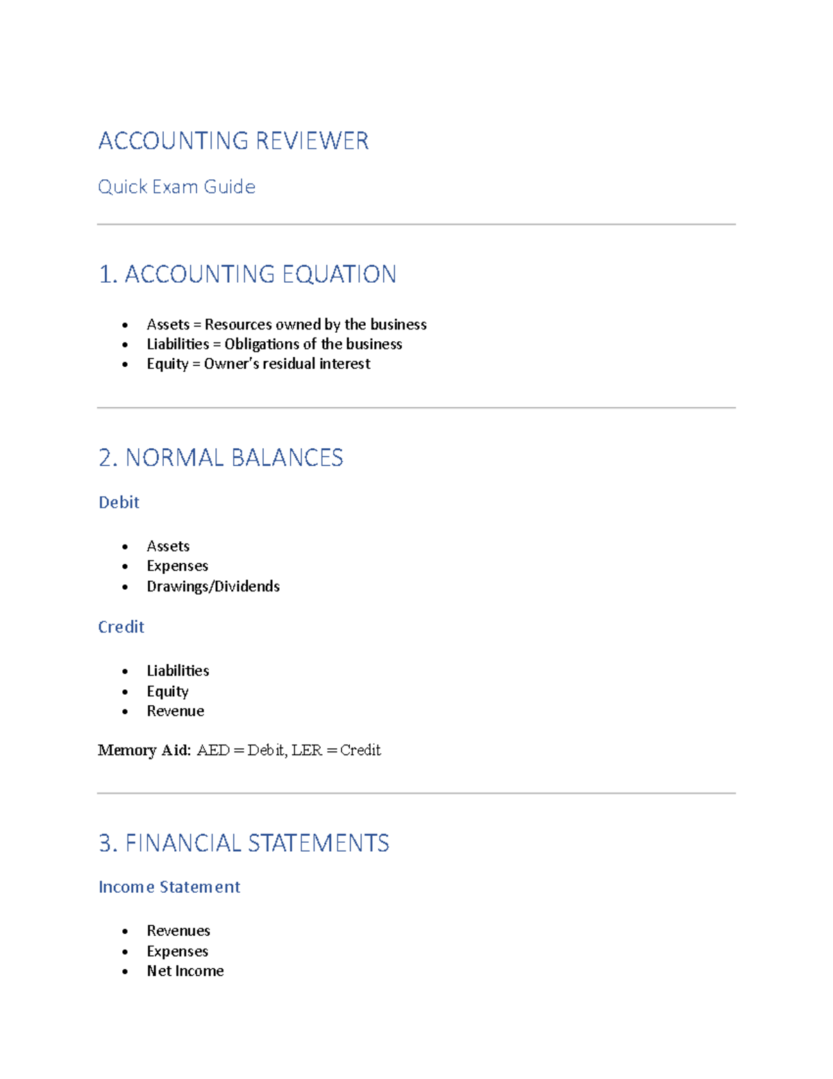 BSA Accounting - Quick Exam Guide & Key Concepts Review - Studocu