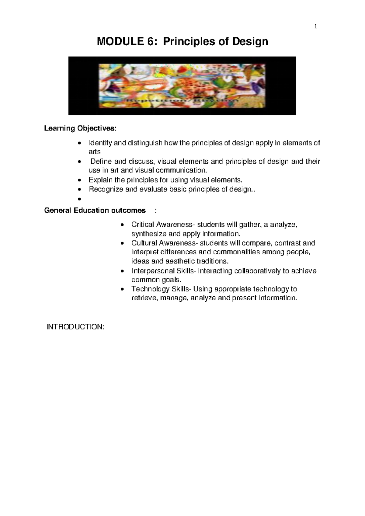 Module-6 art app - Art appreciation 2 - MODULE 6: Principles of Design ...
