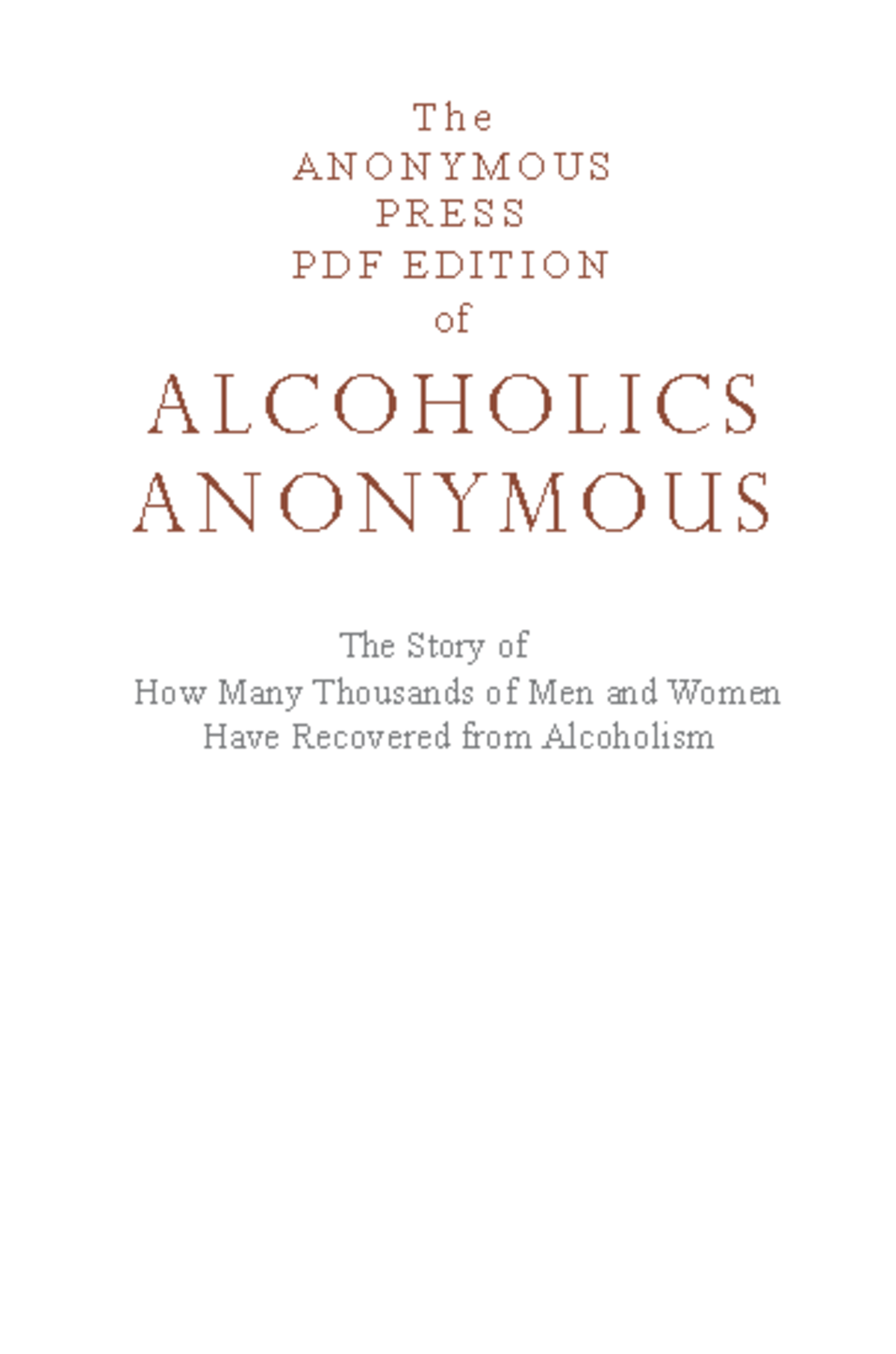 Alcoholics Anonymous: The Anonymous Press PDF Edition - Studocu