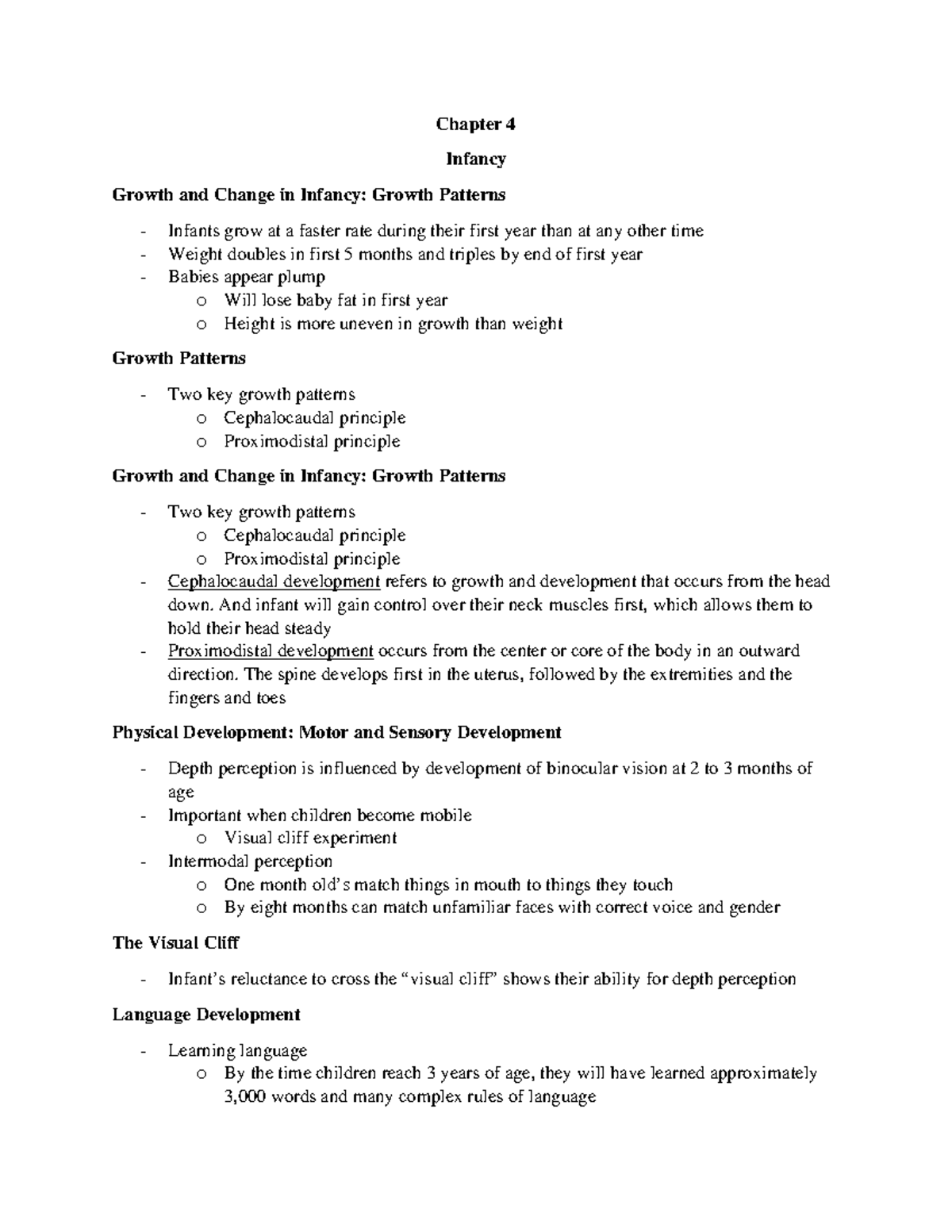Psyc 306 Chapter 4: Notes on Infancy and Developmental Changes - Studocu