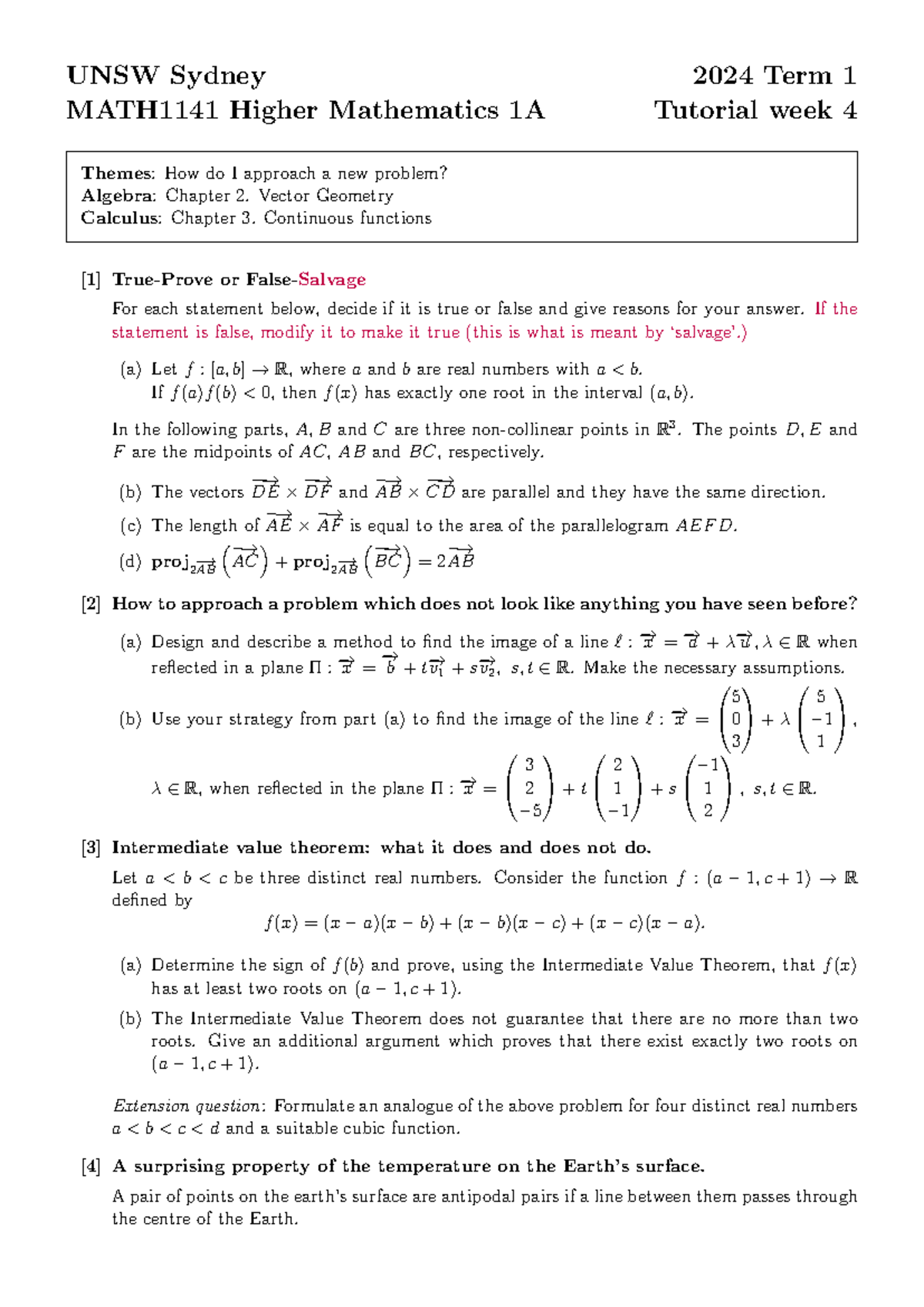 MATH1141 Higher Mathematics 1A 2024 T1 Tutorial Week 4: Problem Solving ...