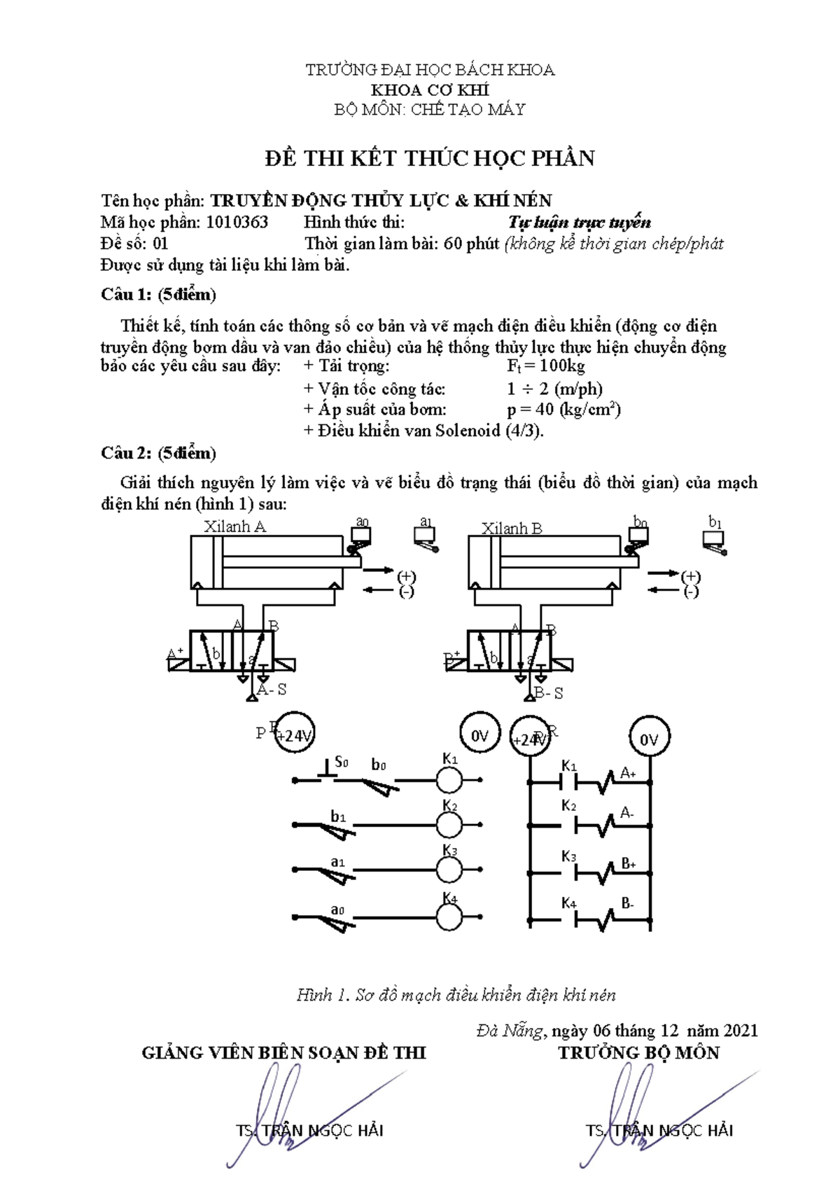 Đề Thi Kết Thúc Học Phần TĐTK 1010363 - Truyền Động Thủy Lực & Khí Nén - Document Preview