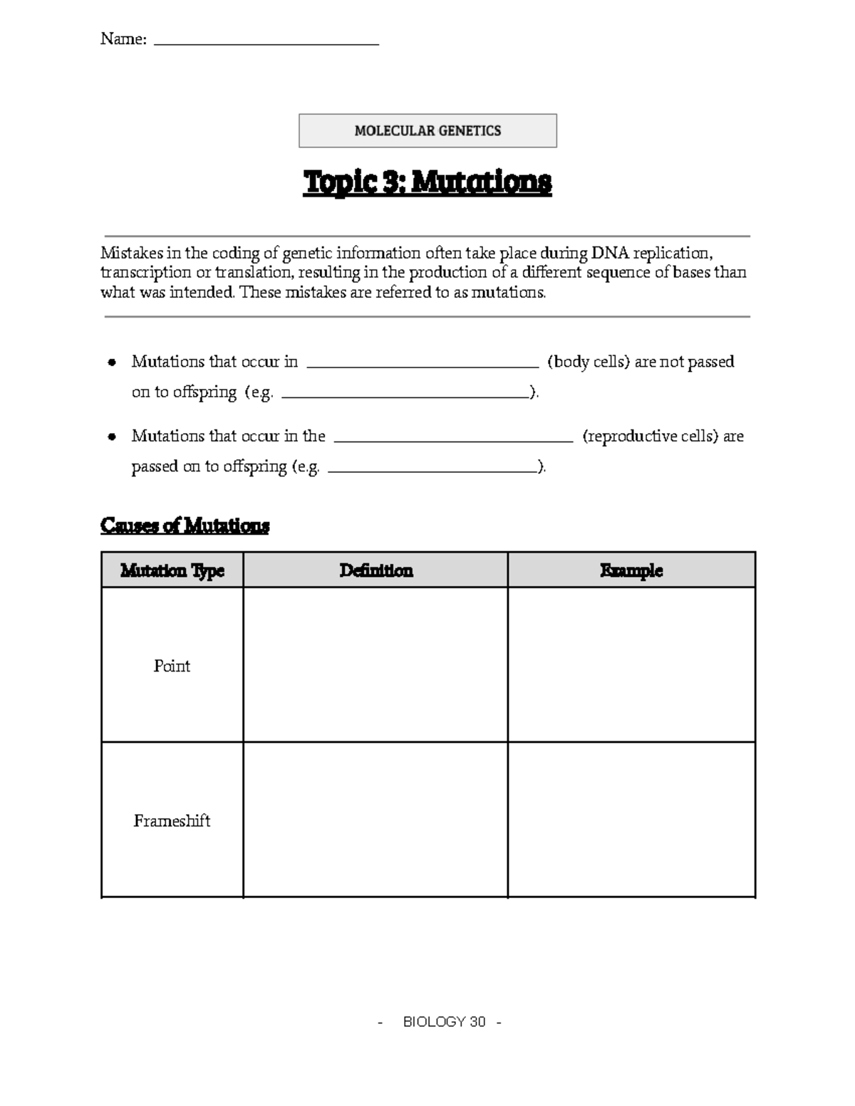 BIOLOGY 30: Topic 3 Notes on Mutations and Gel Electrophoresis - Studocu