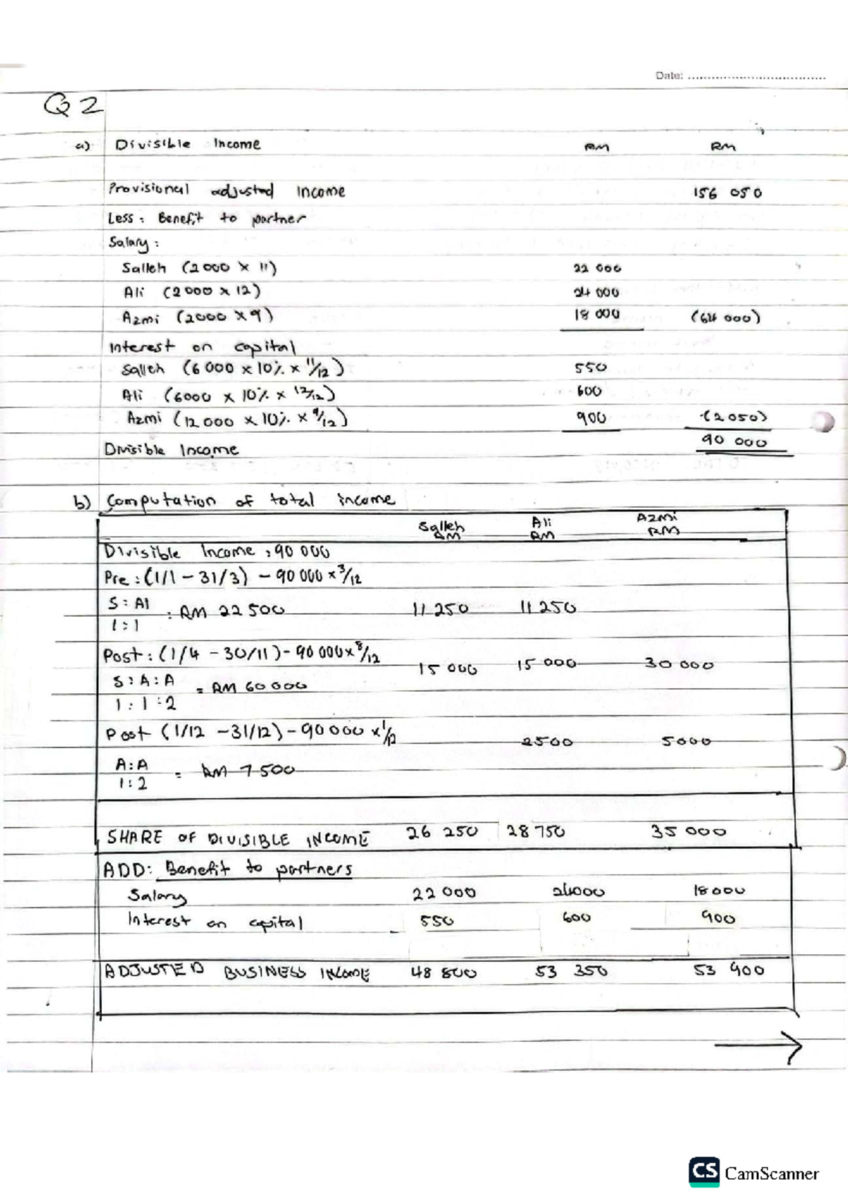 TAX441 Partnership Q2 & Q3 Income Computation Analysis - Studocu