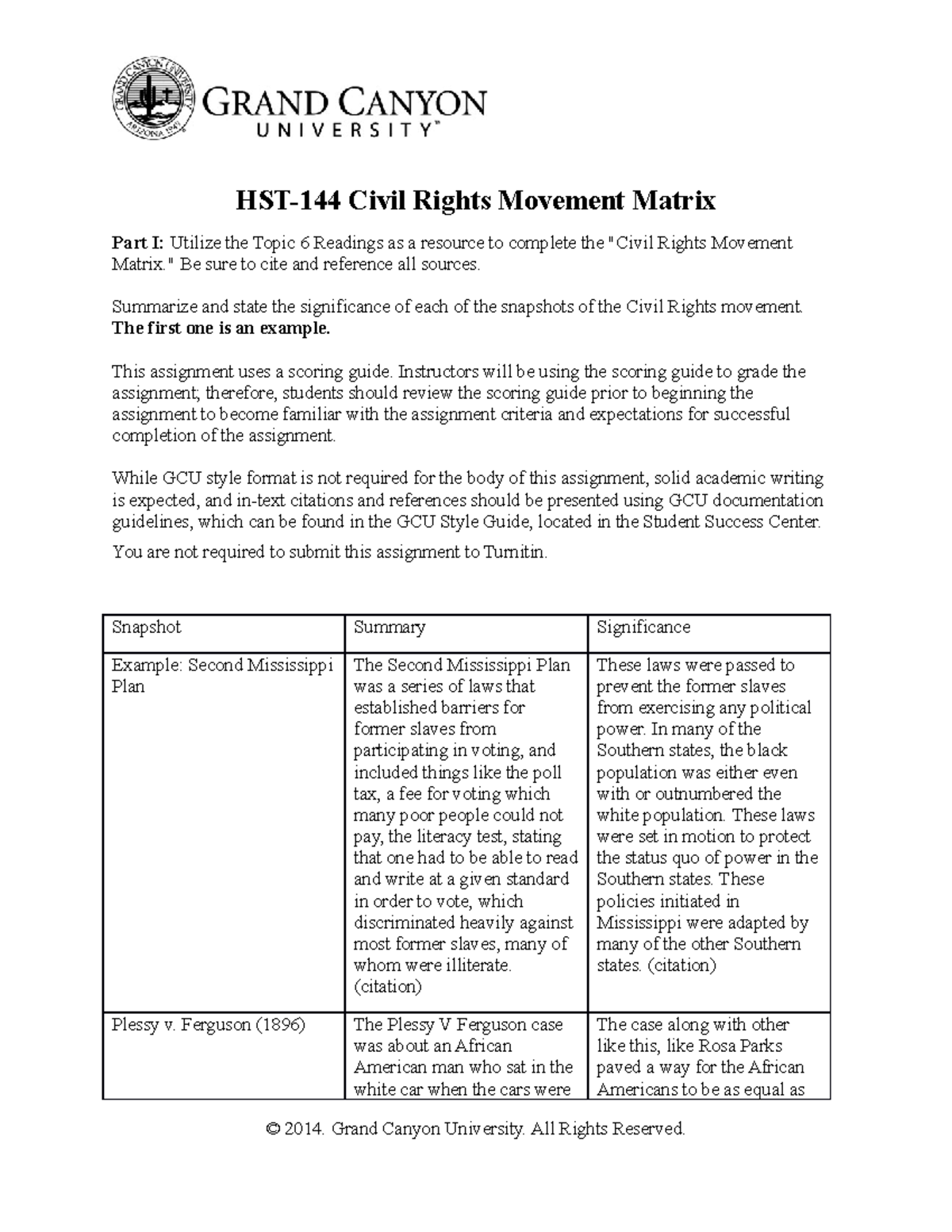 New HIS144 Civil Rights Movement Matrix - HST-144 Civil Rights Movement ...