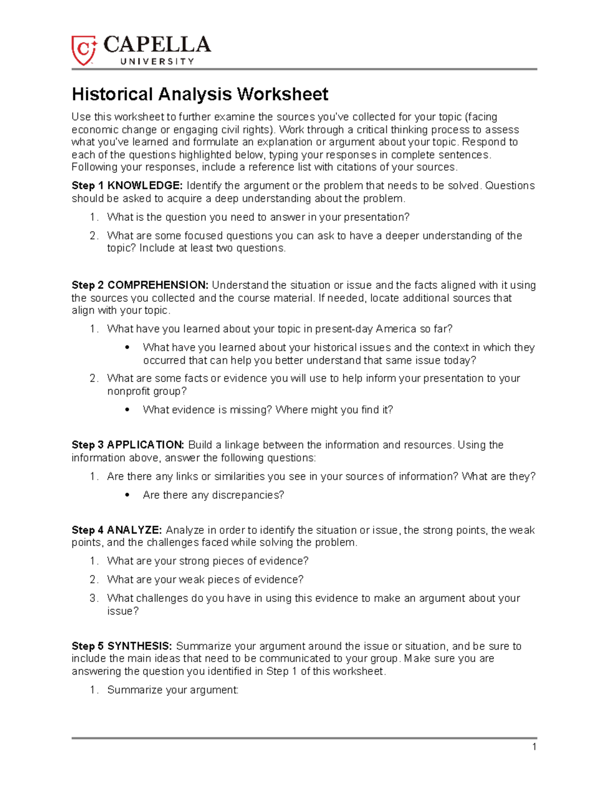Historical Analysis Worksheet for FP: Evaluating Economic Change ...