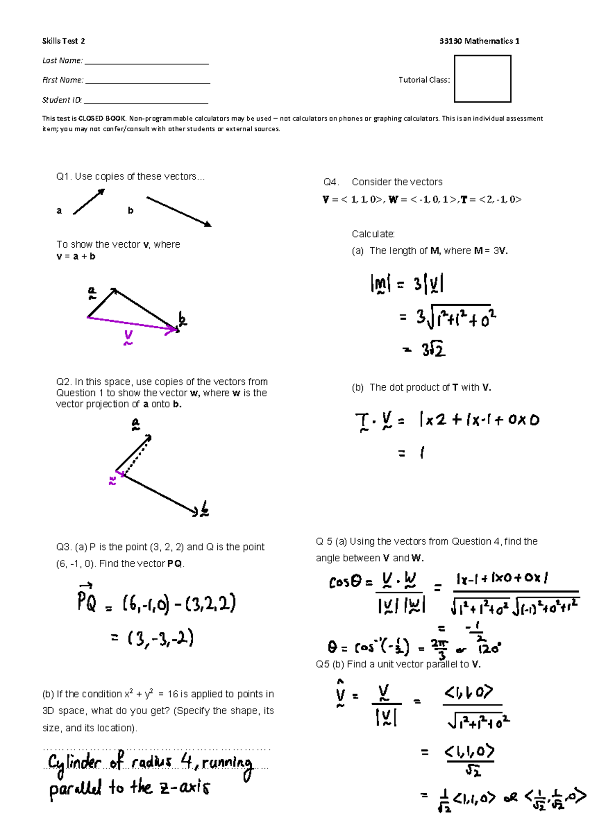 Skills Test 2 for Math 1 (Course Code 33130) - Assessment Details - Document Preview