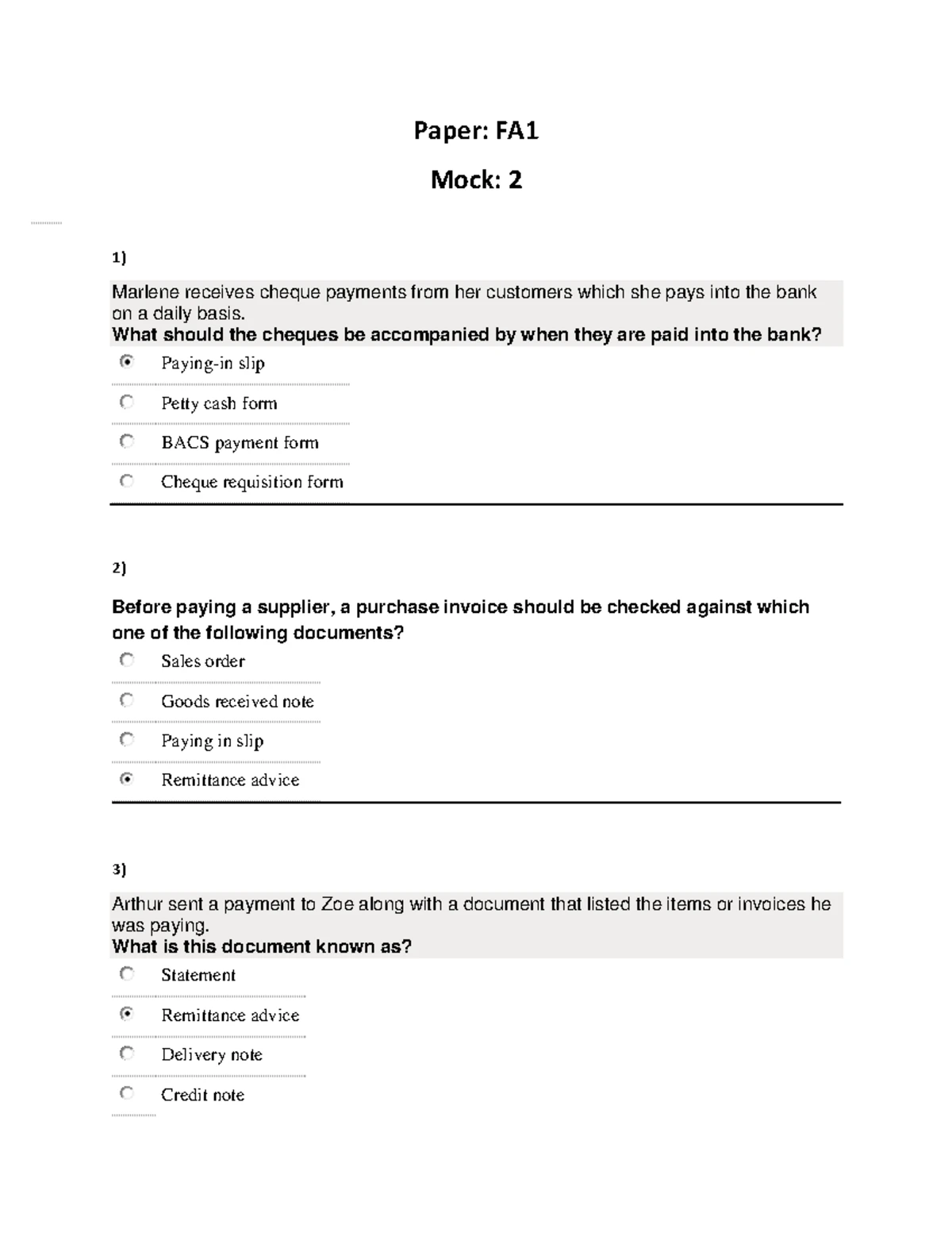 ACCA MA2 MOCK 1, 2 & 3 Answer Kit for Exam Preparation - Studocu