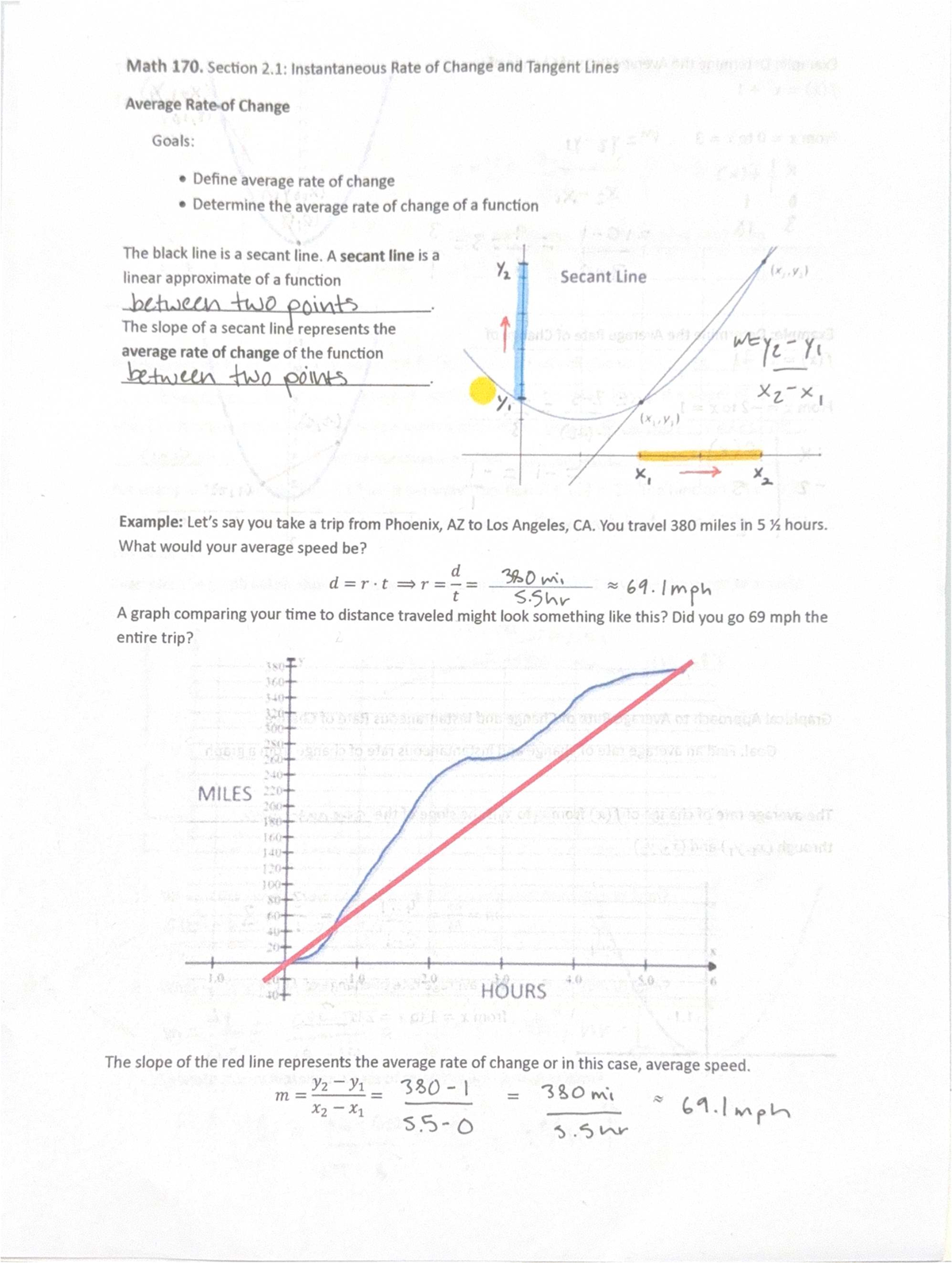 Math 170: Week 4 Lecture Notes on Instantaneous & Average Rates of ...