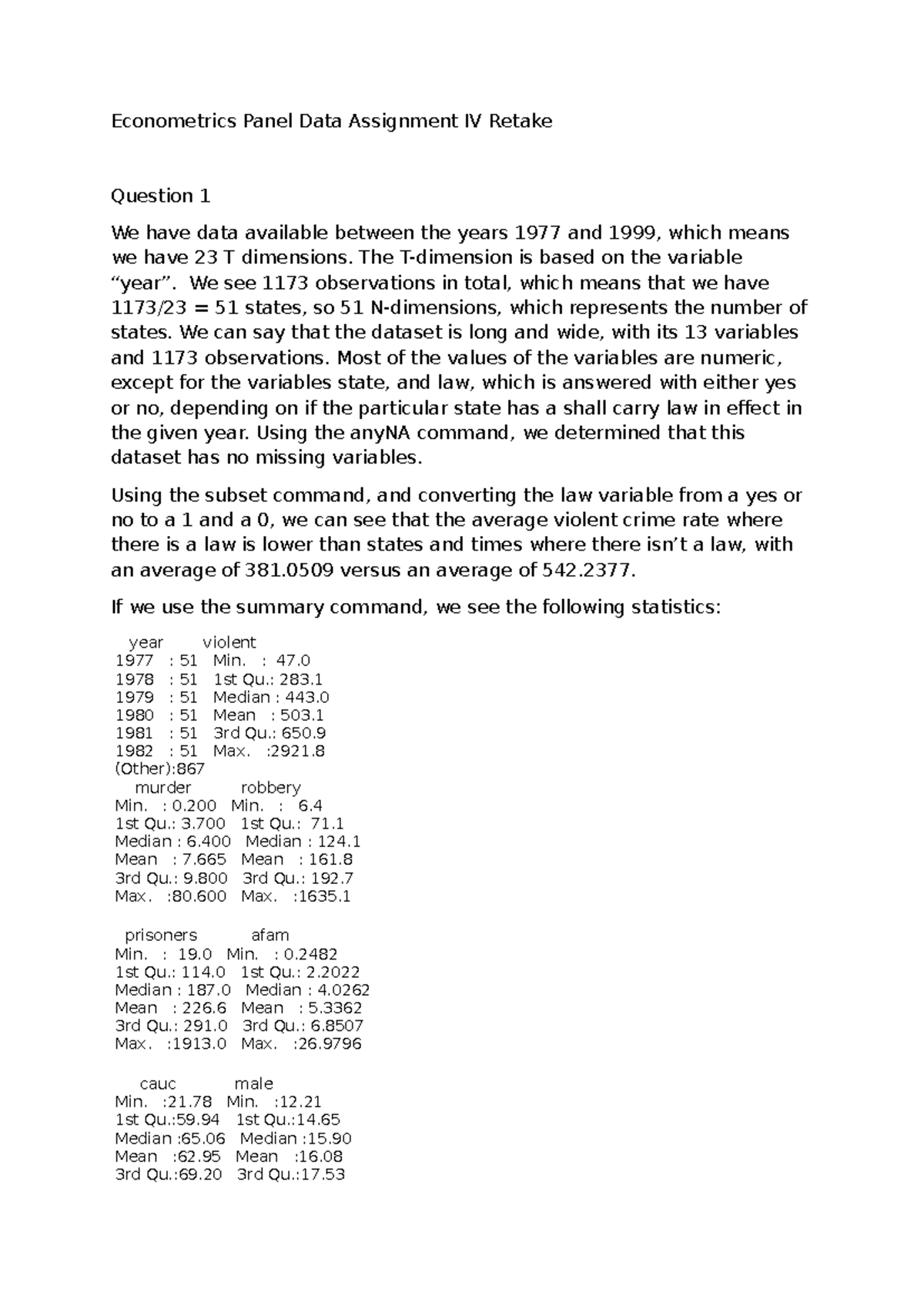 Econometrics Panel Data Assignment IV Retake Analysis and Insights ...