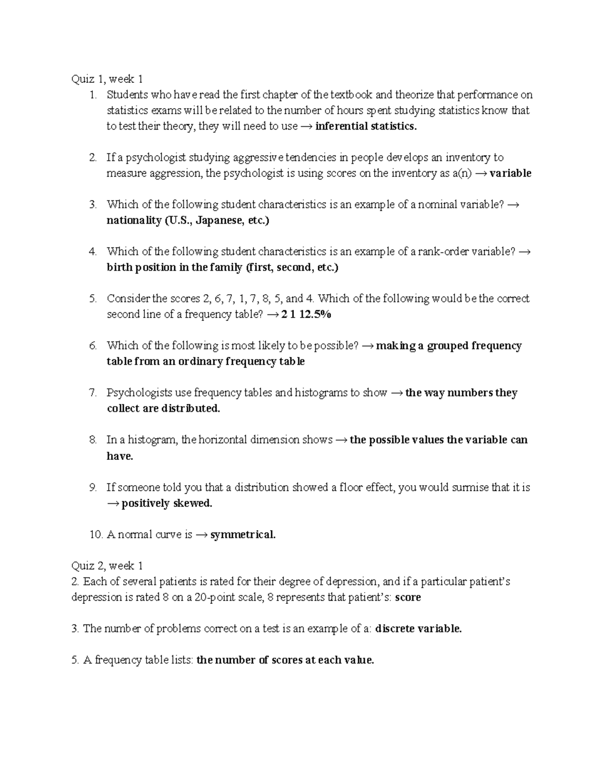 PSY230 quiz - Quiz 1, week 1 1. Students who have read the first ...